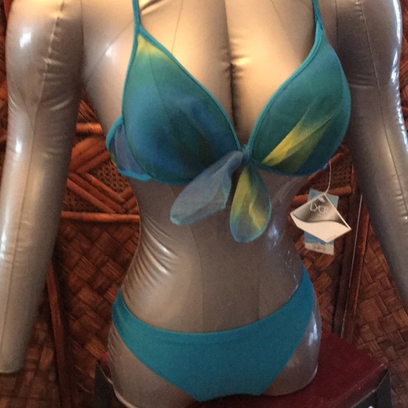 Bolang teal bikini with sarong netting. NWT - Picture 2 of 4